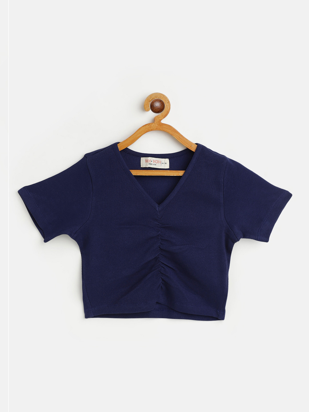 Noh Voh - SASSAFRAS Kids Navy Blue Tube Rib Rouched Front Crop Top