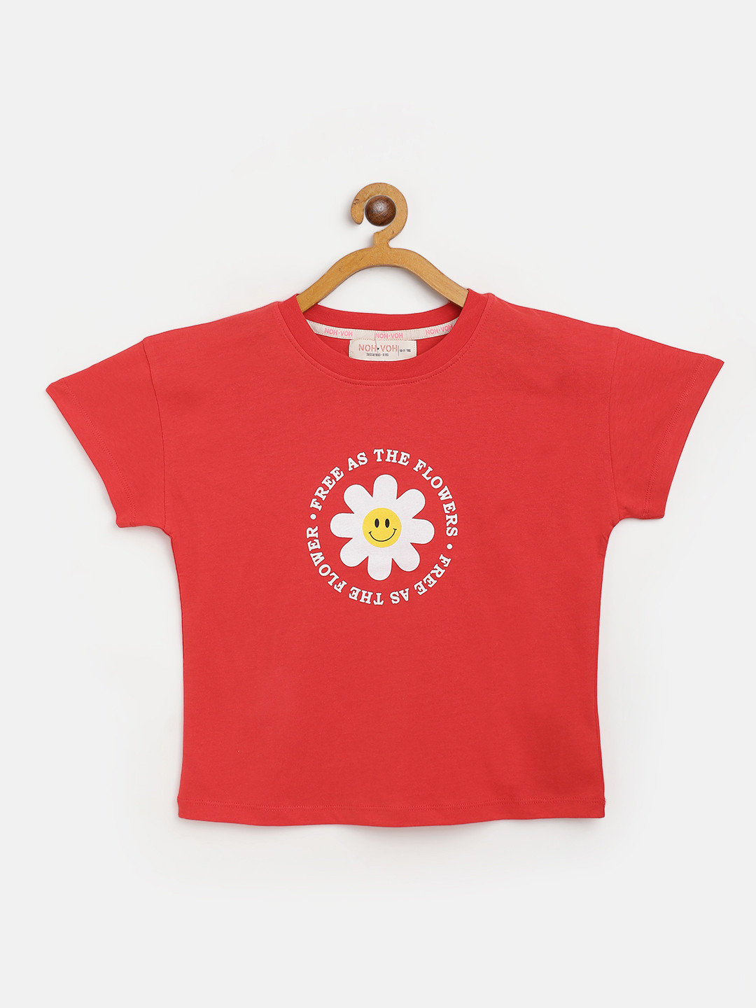Noh Voh - SASSAFRAS Kids Girls Red Typography Printed T-shirt