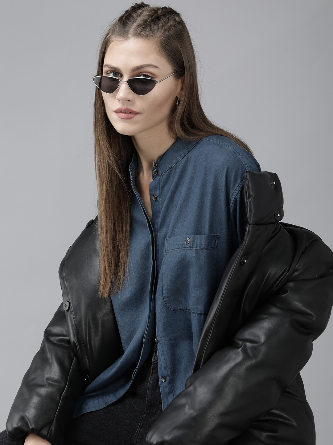 The Roadster Lifestyle Co Women Blue Classic  Denim Casual Shirt