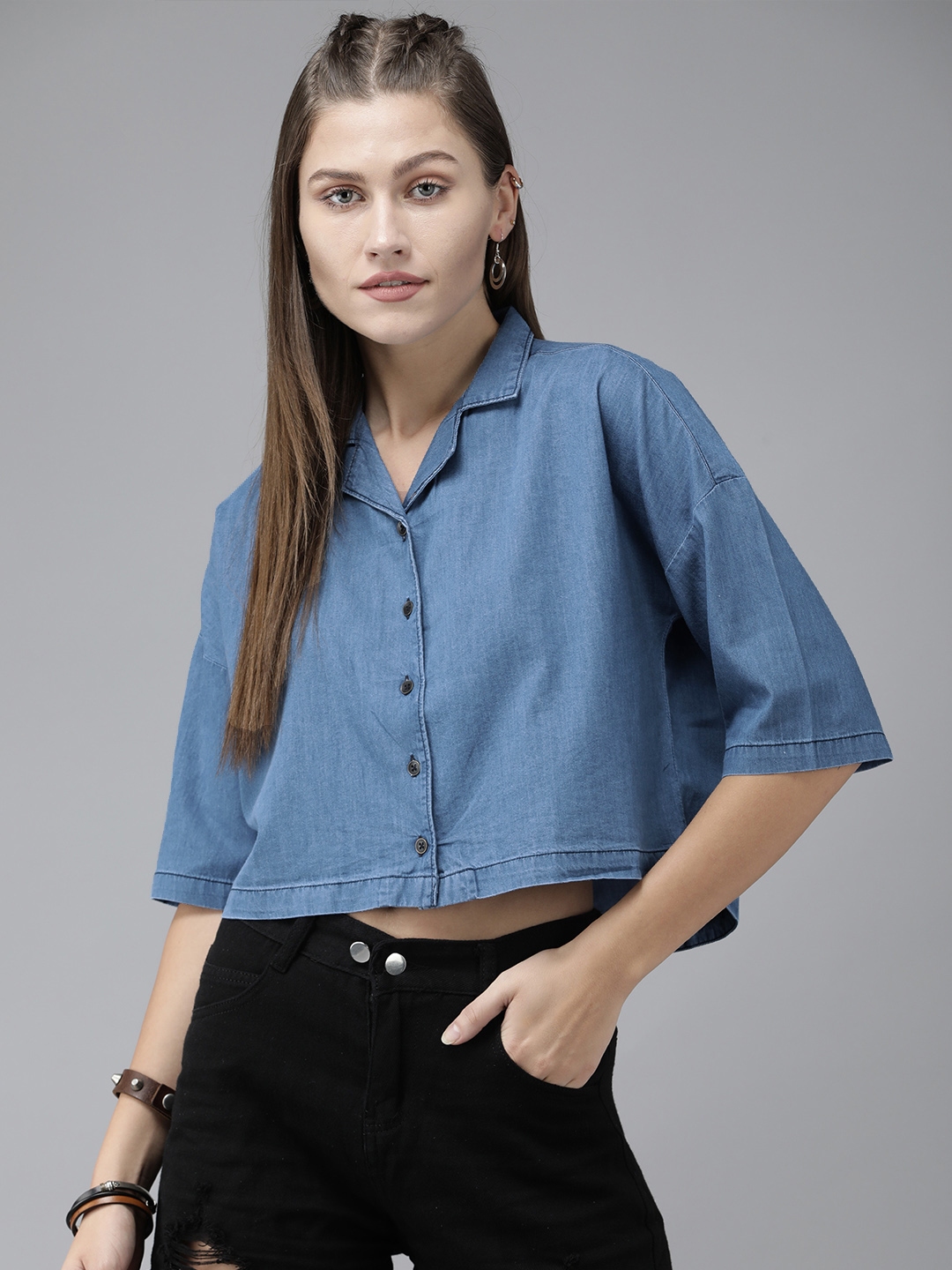 Cropped denim shirt womens 2025