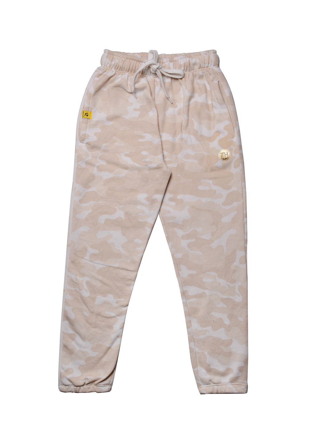 TINY HUG Boys Off-White & Beige Camouflage Printed Track Pants
