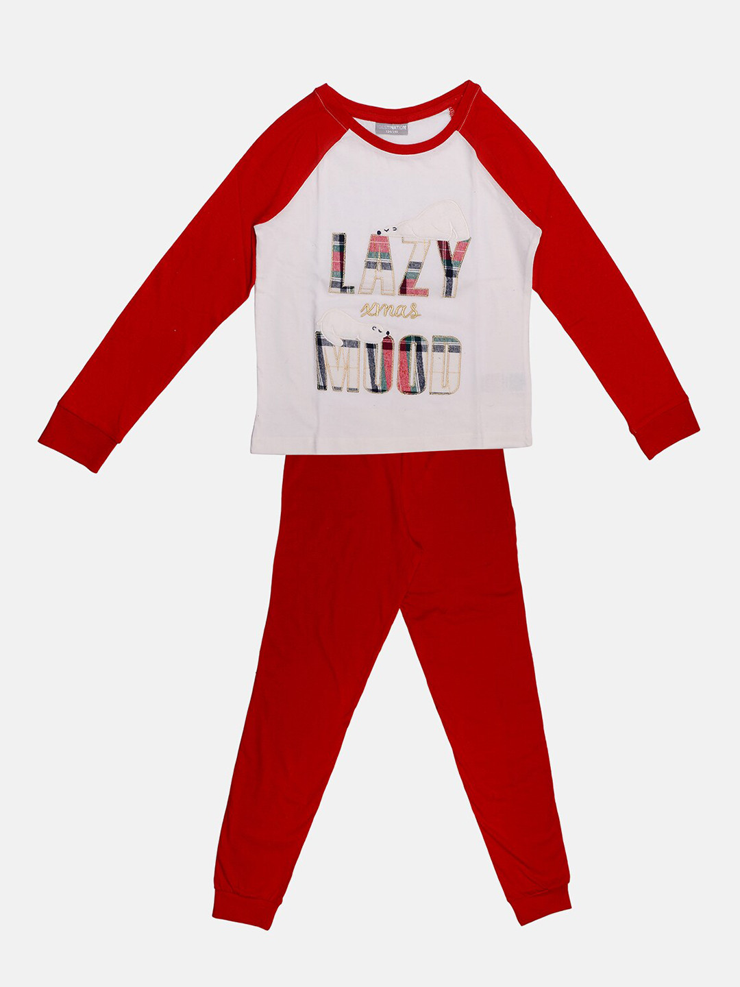 TINY HUG Red And White Printed T-shirt and Trouser