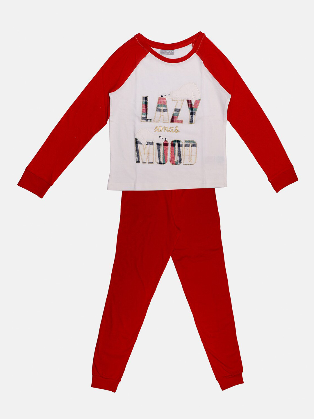 TINY HUG Boys Red & White Printed T-shirt with Joggers