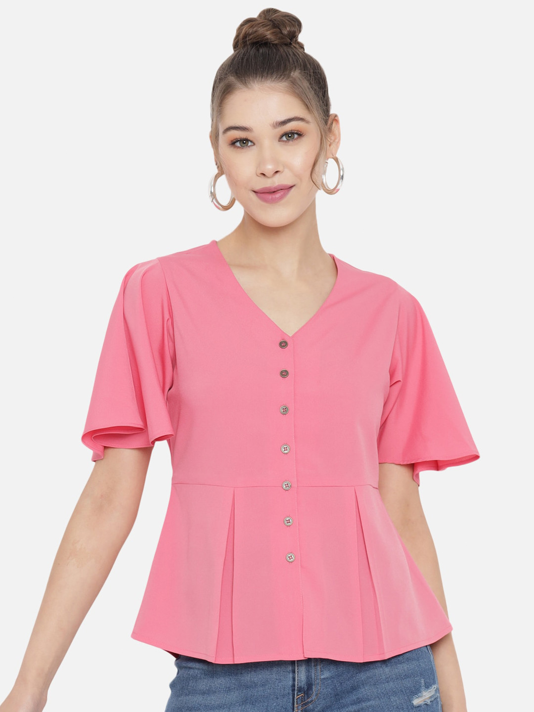 Slenor Pink Crepe Peplum Top