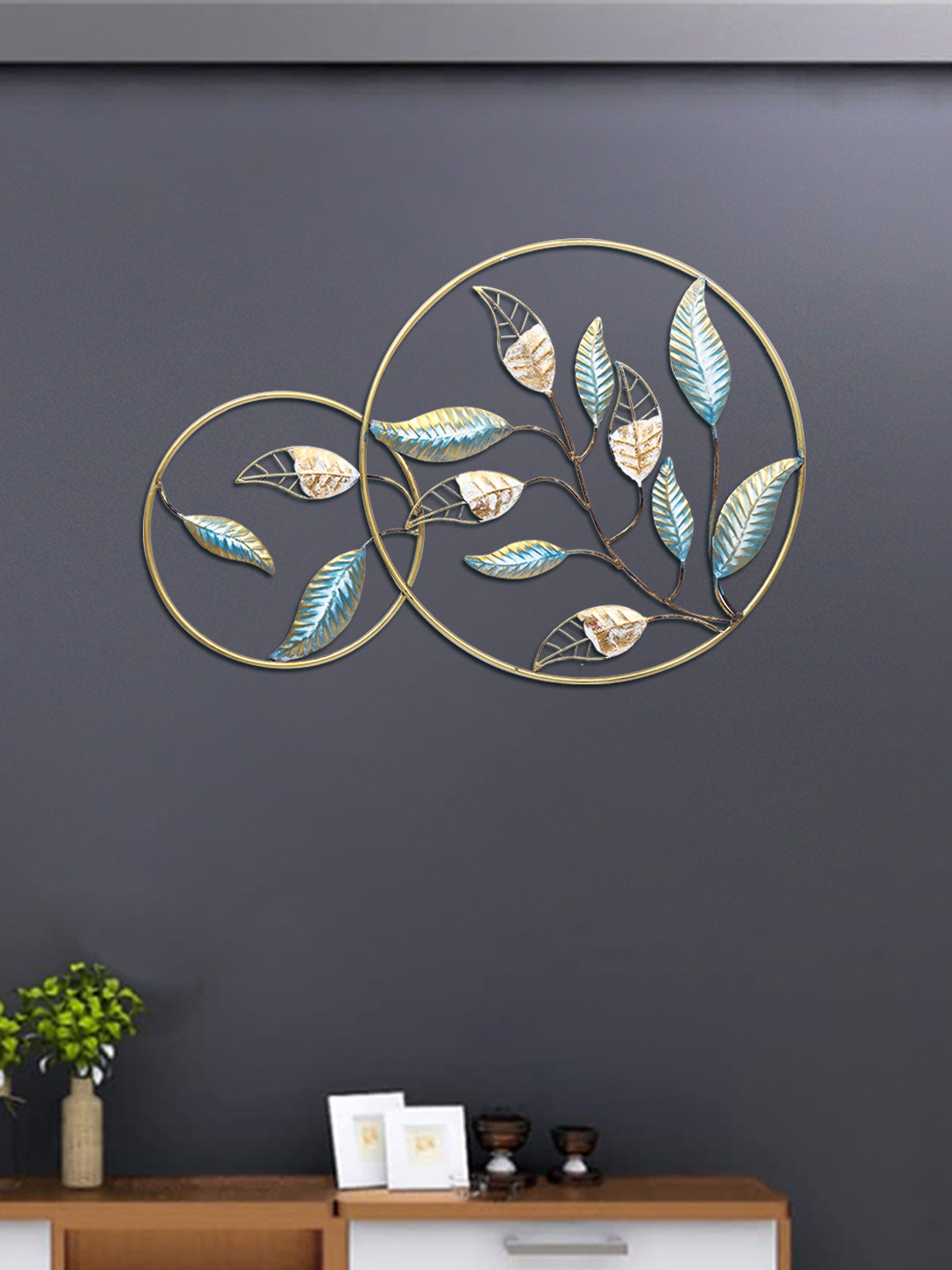 Aapno Rajasthan Dual Metal Layla Leaf Matte Hanging Hall Wall Hangings-24In