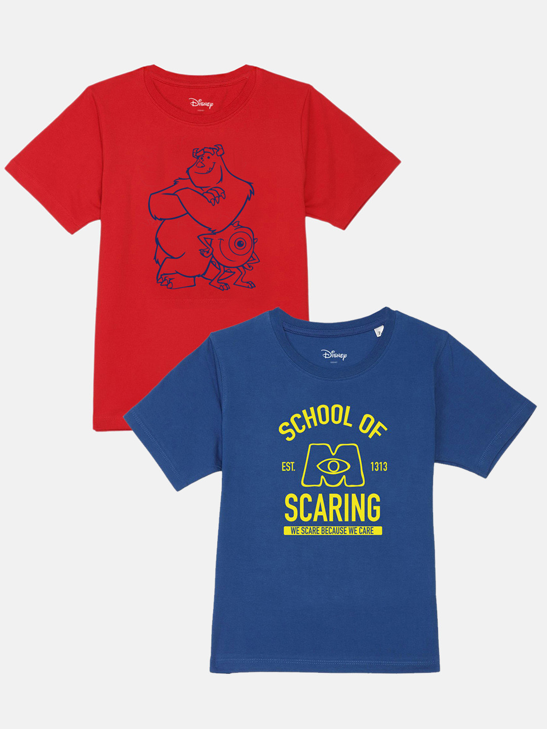 YK Disney Boys Pack Of 2 Red & Blue Monsters Inc. Printed Cotton T-shirt