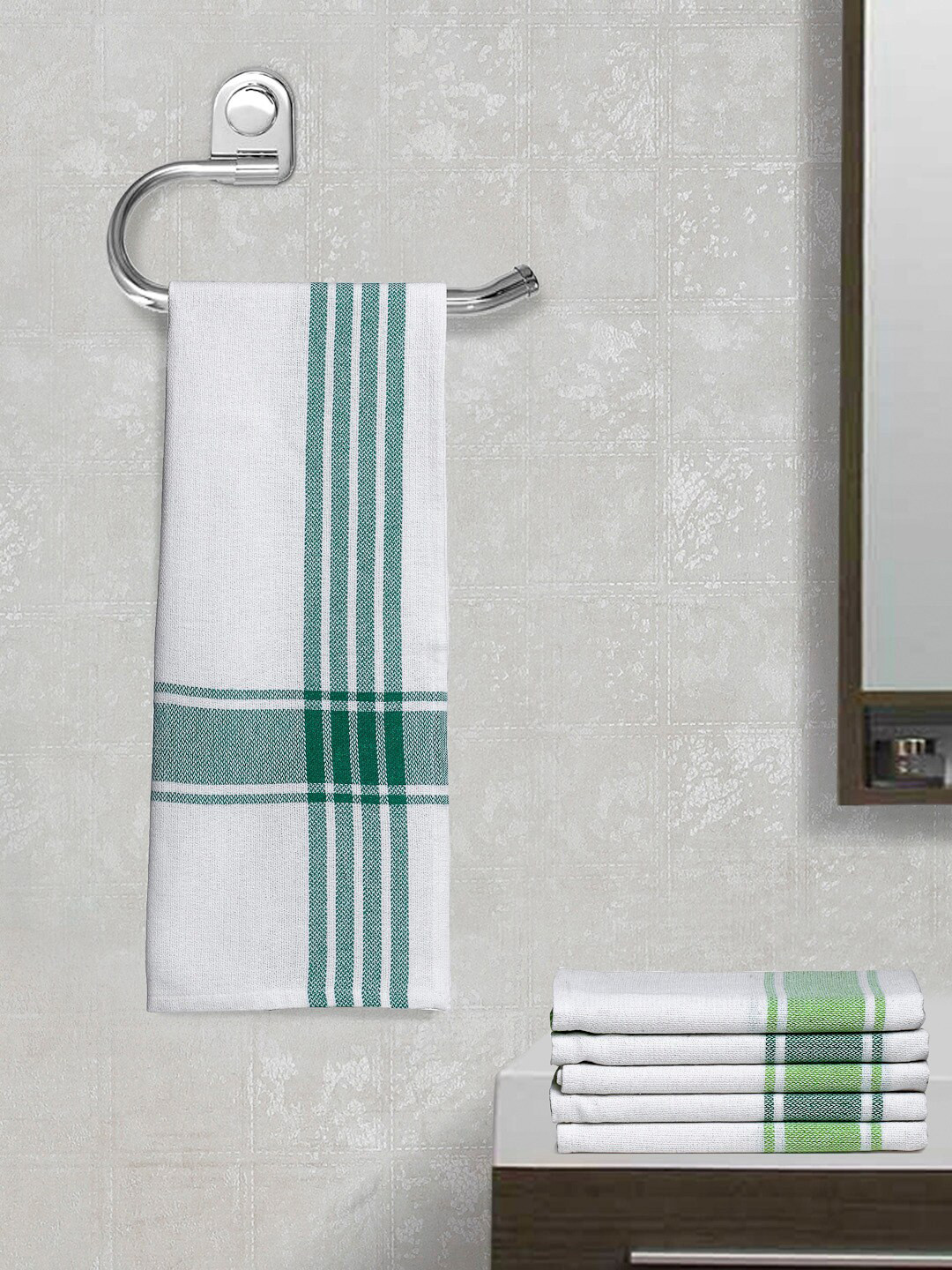 Arrabi Set Of 6 Multicoloured Striped 210 GSM Cotton Hand Towels