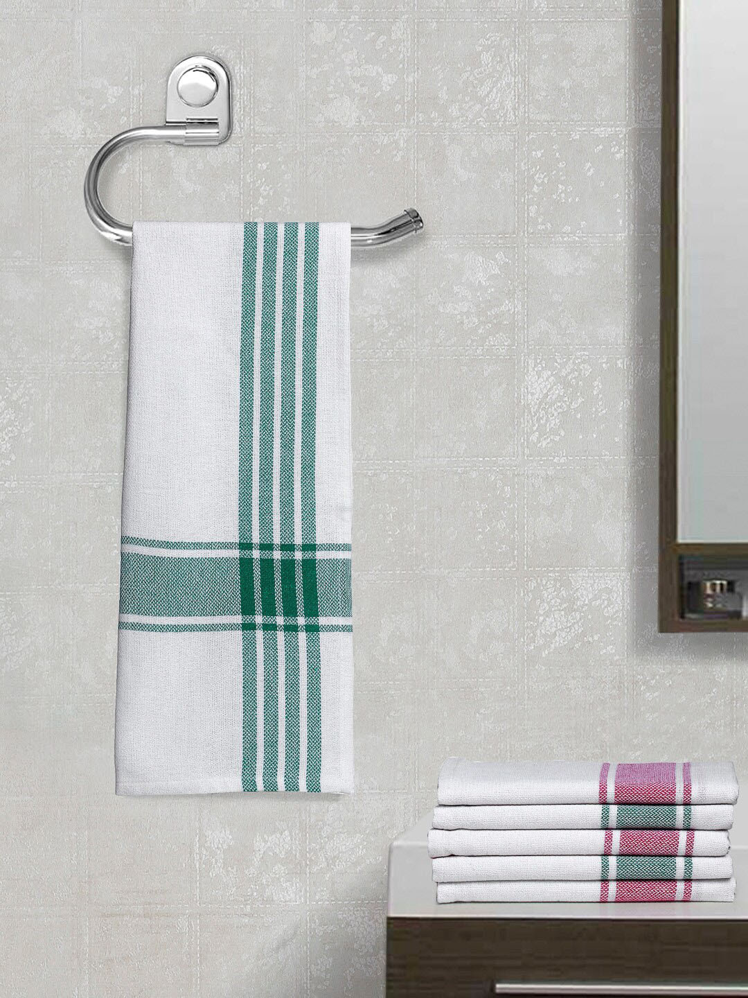 Arrabi Set of 6 Multi Stripes Handwoven Cotton Hand Towel