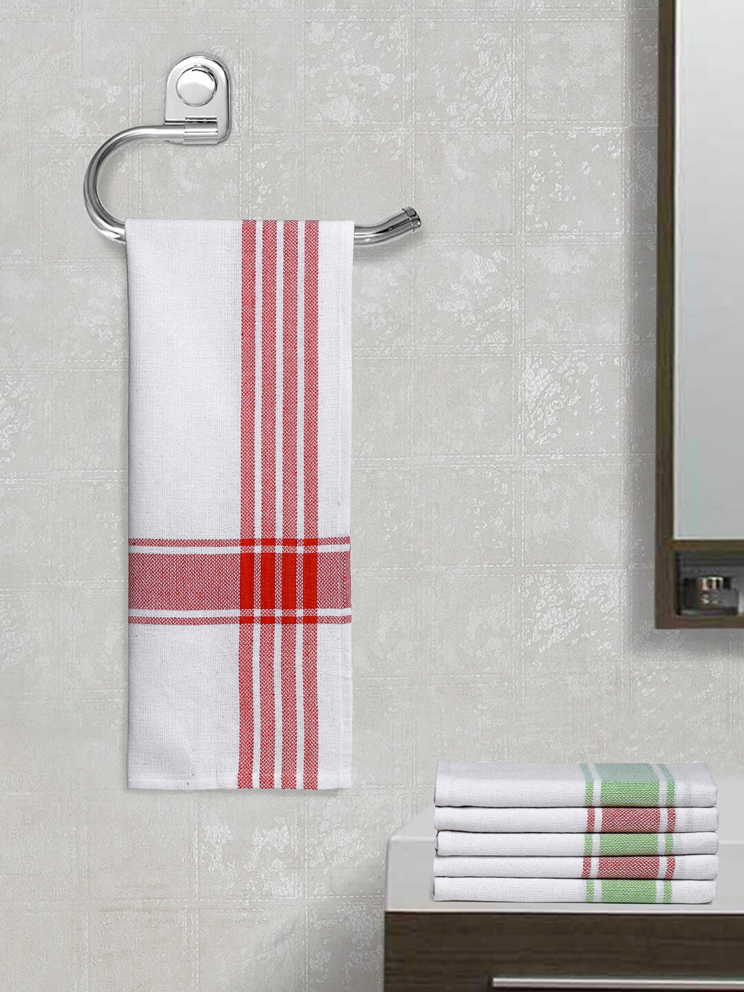 Arrabi White Set of 6 Multi Stripes 210GSM Cotton Hand Towels