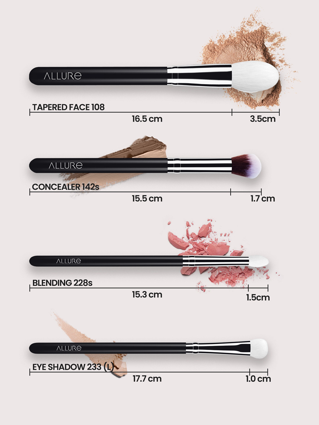 ALLURE SGK-04 Set of 4 Makeup Brushes - Black