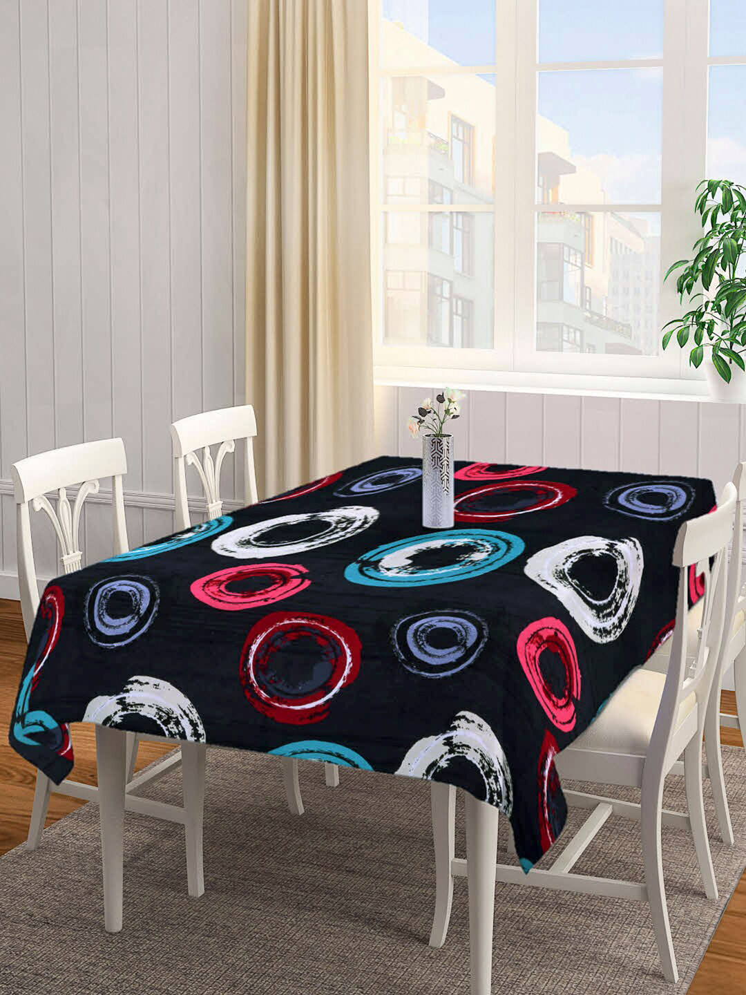 Arrabi Black & Red Geometric Printed 6 Seater Table Cover