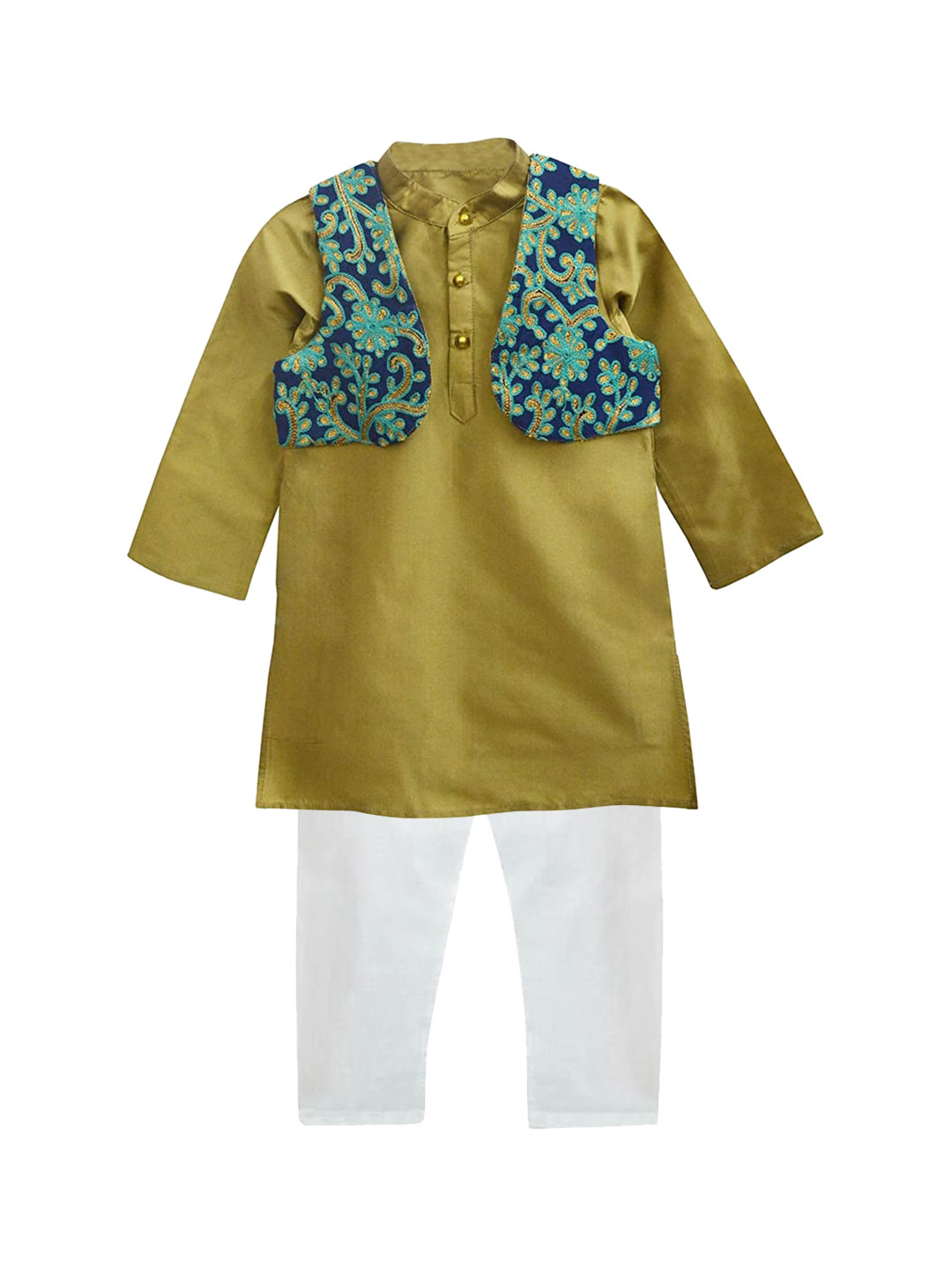 A T U N Boys Gold-Toned Empire Kurta with Pyjamas