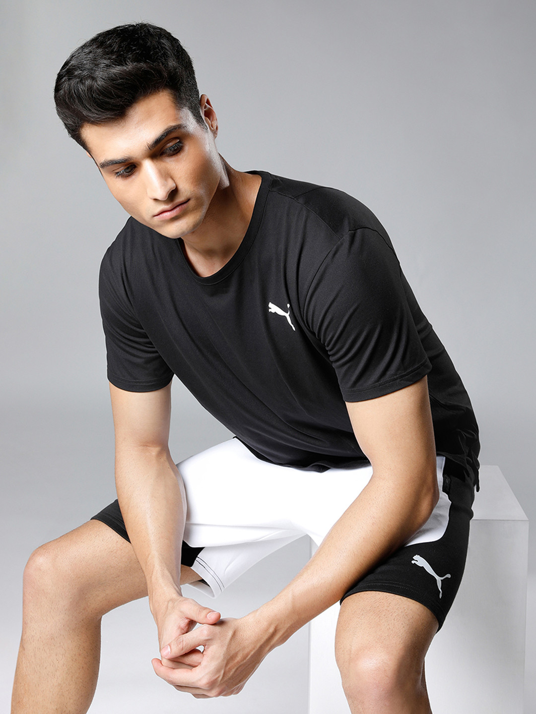 Puma Men White & Black Regular Fit Colourblocked Shorts