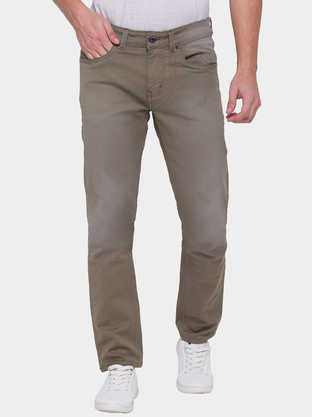 Being Human Men Olive Green Regular Fit Light Fade Jeans