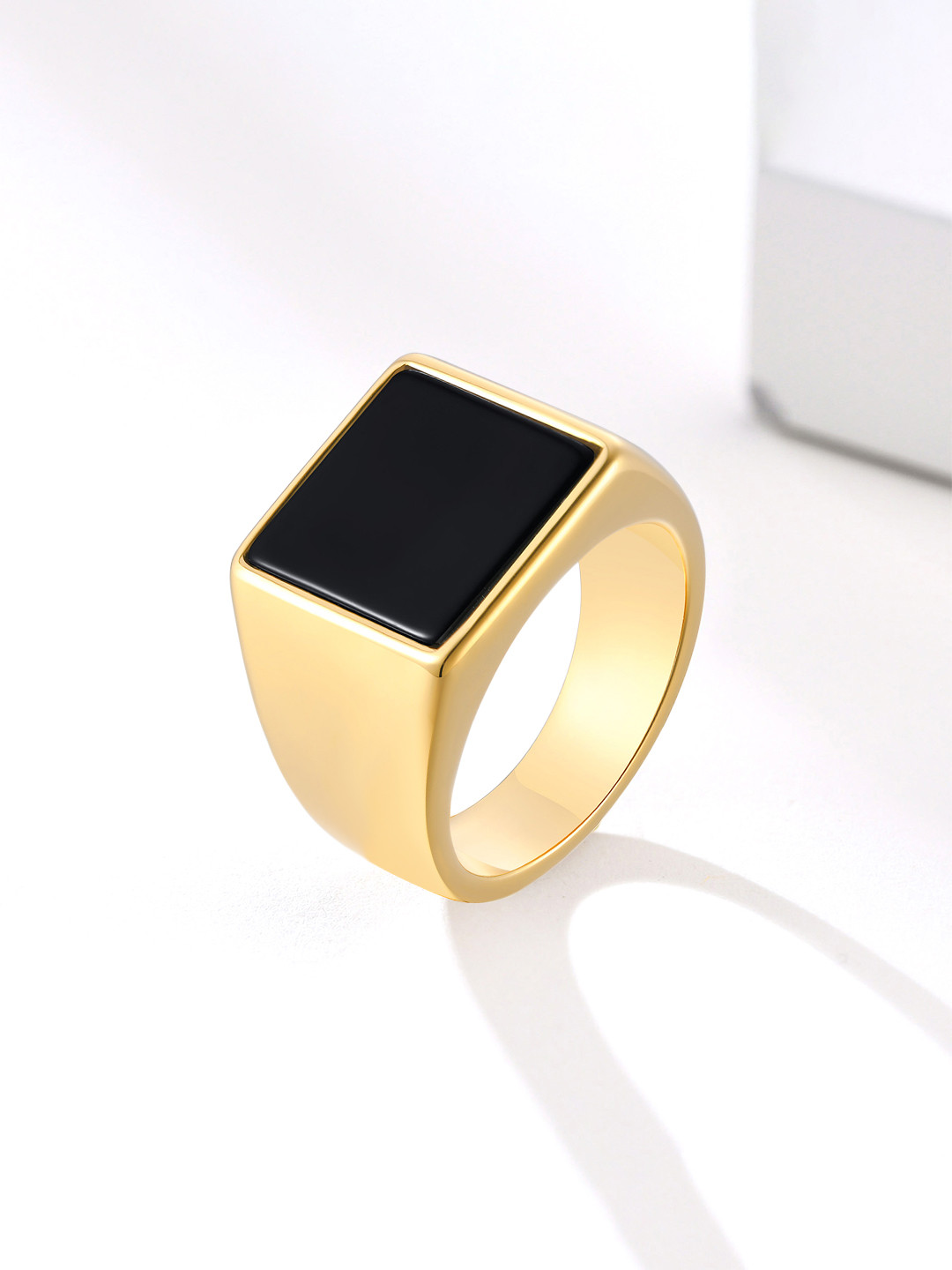 Yellow Chimes Black Gold Plated Stainless Steel Square Stylish  Ring