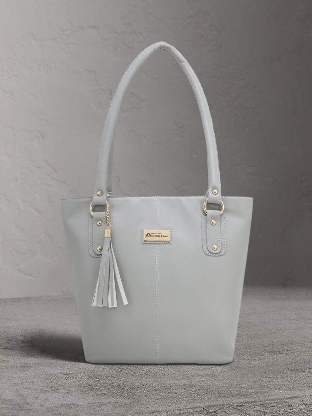 SHINING STAR Grey PU Structured Shoulder Bag with Tasselled