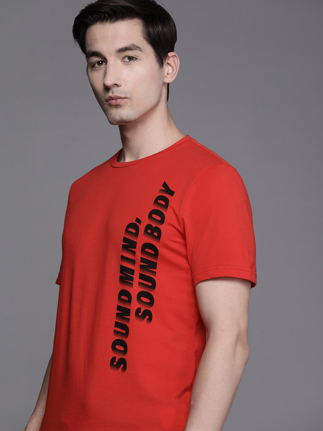 ASICS Men Red & Black Typography Graphic SS Printed Pure Cotton T-shirt