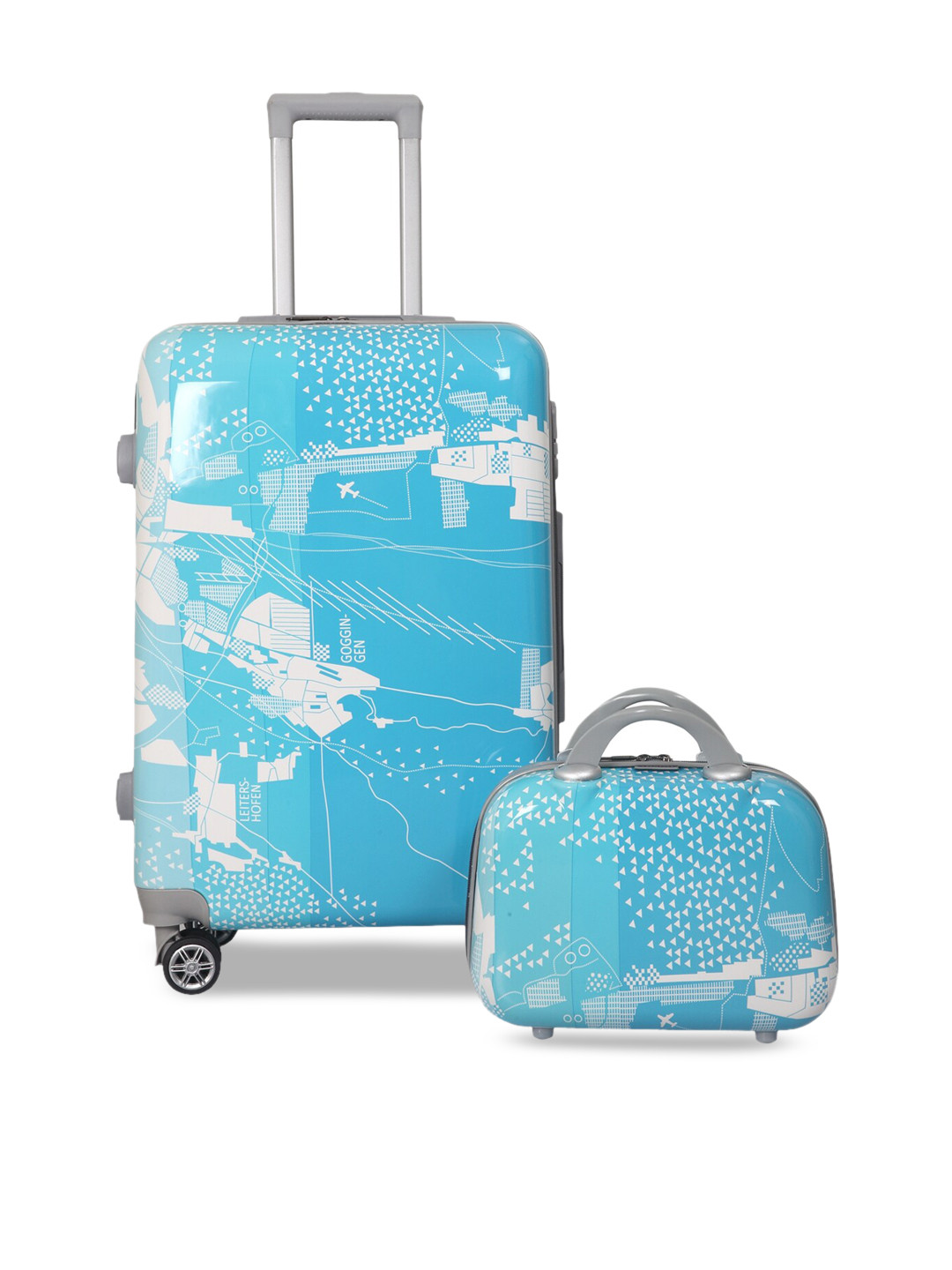 Polo Class Blue & White Abstract Print Trolley Bag with Vanity