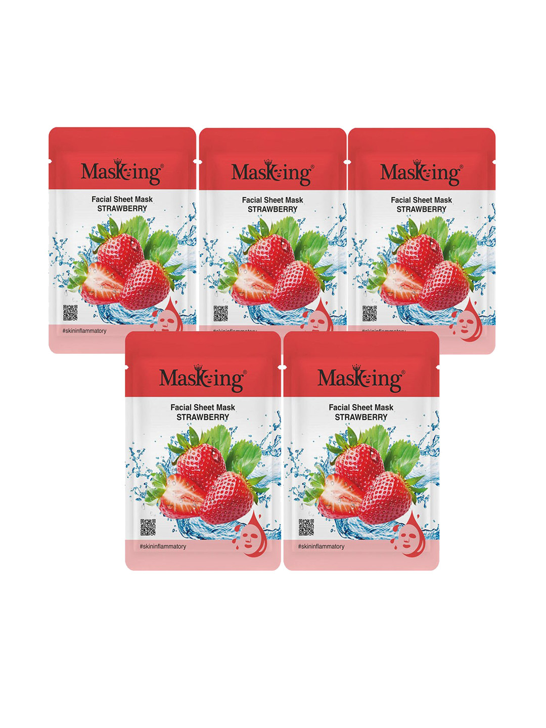 MasKing Set of 5 Strawberry Facial Sheet Masks - 20 g Each