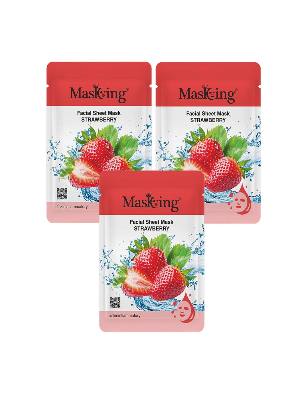 MasKing Set of 3 Strawberry Facial Sheet Masks - 20 g Each