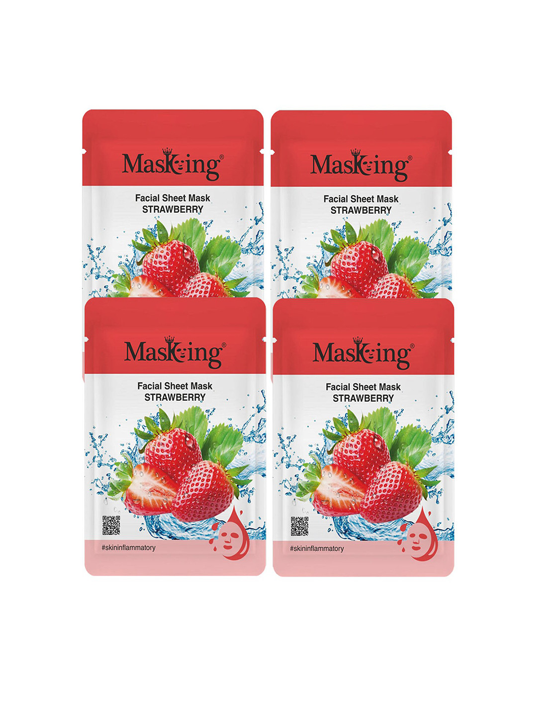 MasKing Set of 4 Strawberry Facial Sheet Masks - 20 ml each