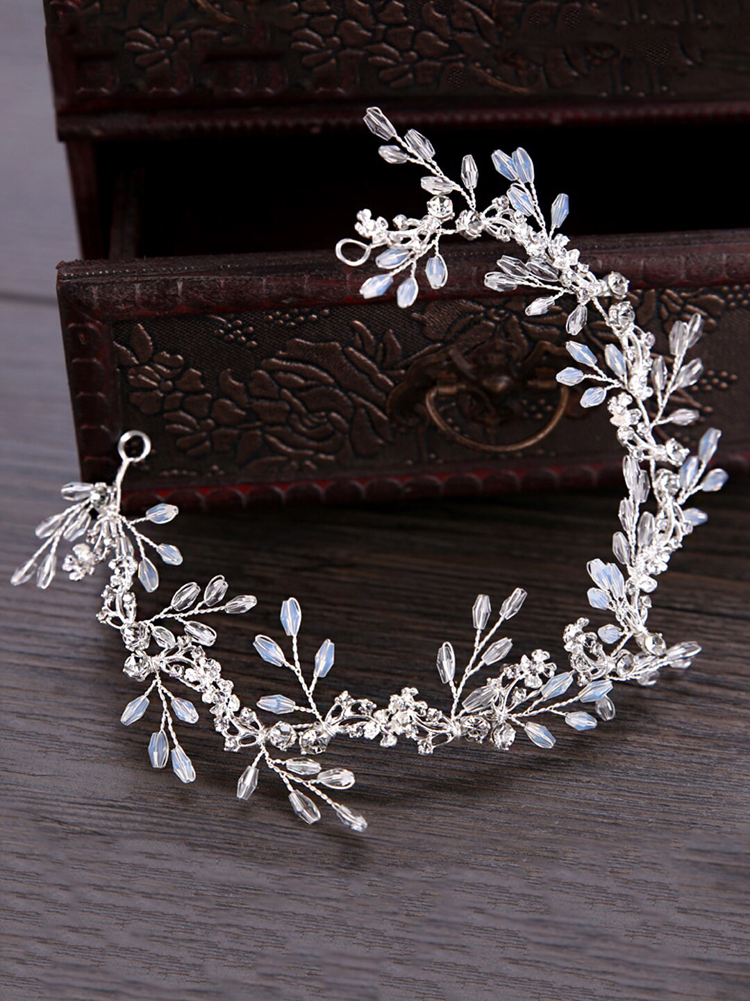 Yellow Chimes Women Silver-Toned Embellished Tiara