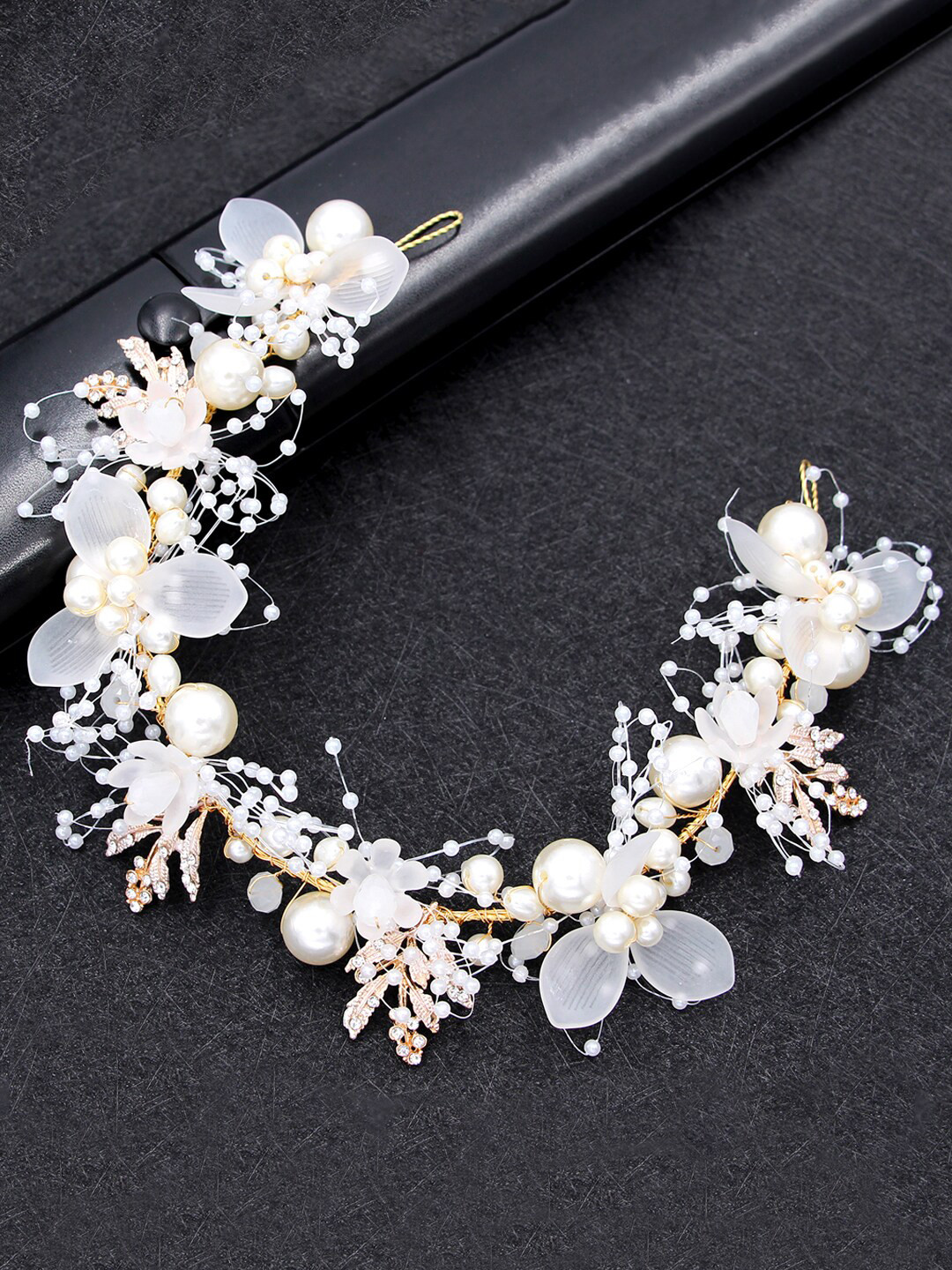 Yellow Chimes Women White Floral Tiara Headband