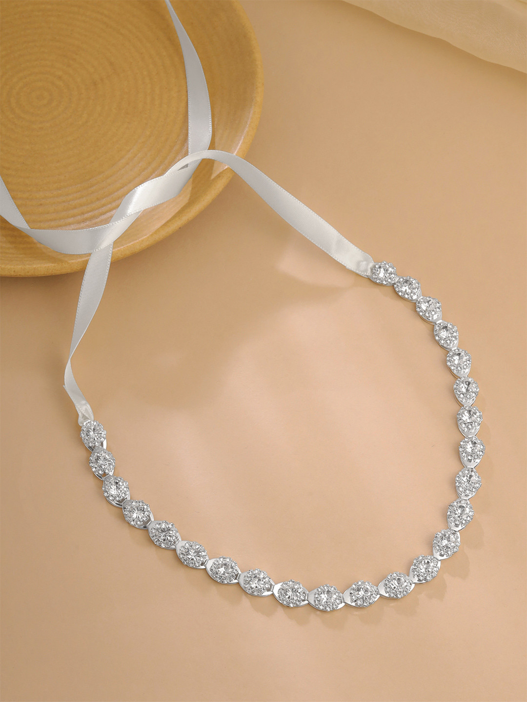 Yellow Chimes Women White Crystal-Studded Head Chain