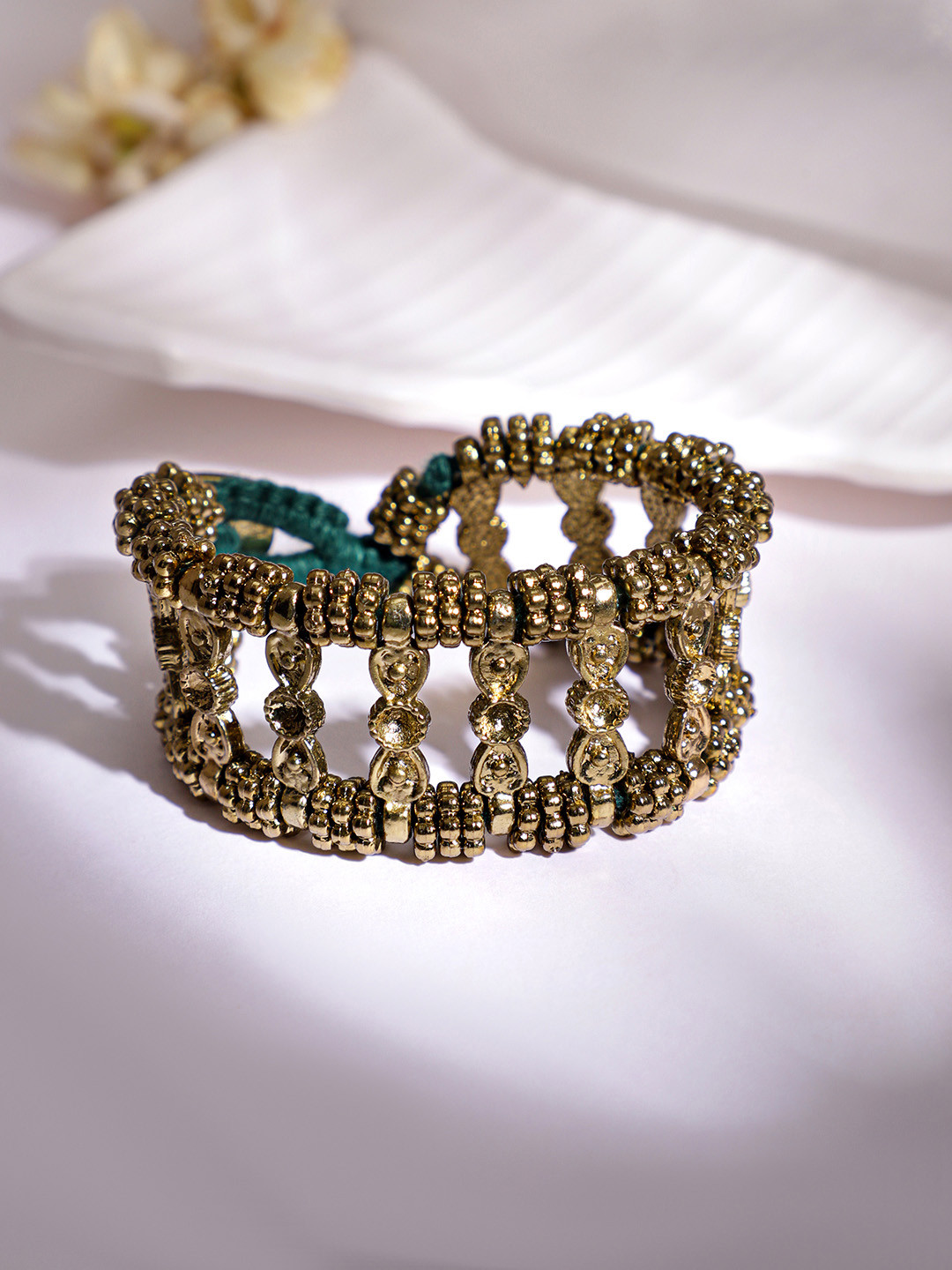 Rubans Voguish Women Gold-Toned & Green Handcrafted Armlet Bracelet