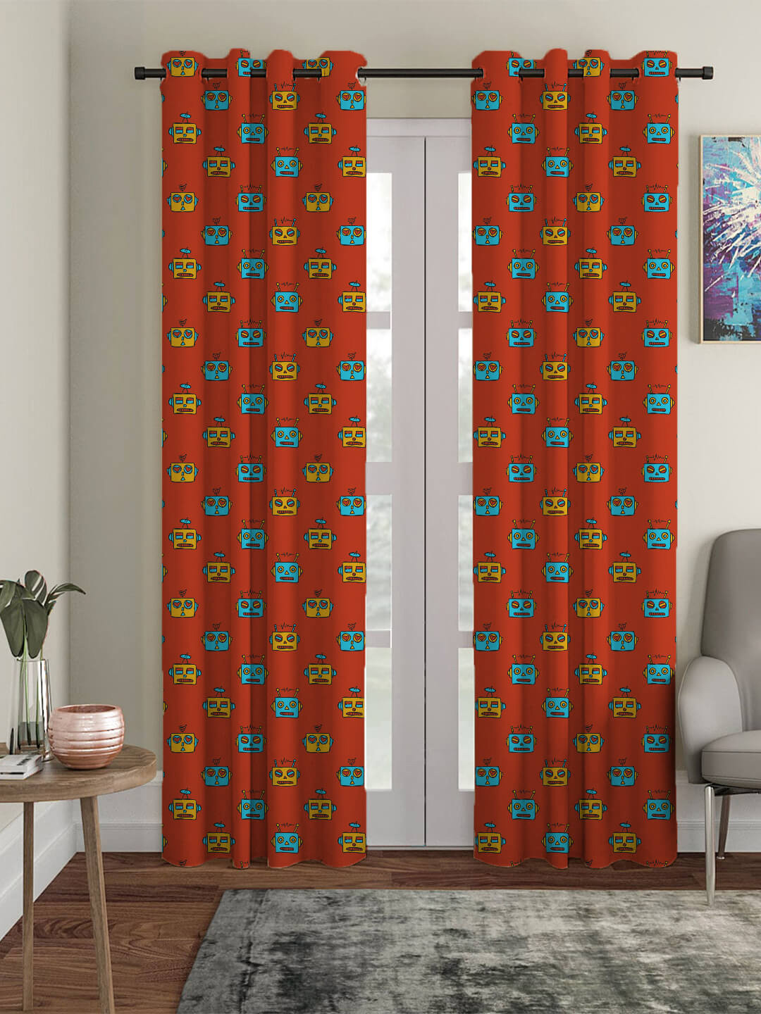 HOUZZCODE Red & Blue Set of 2 Black Out Long Door Curtain