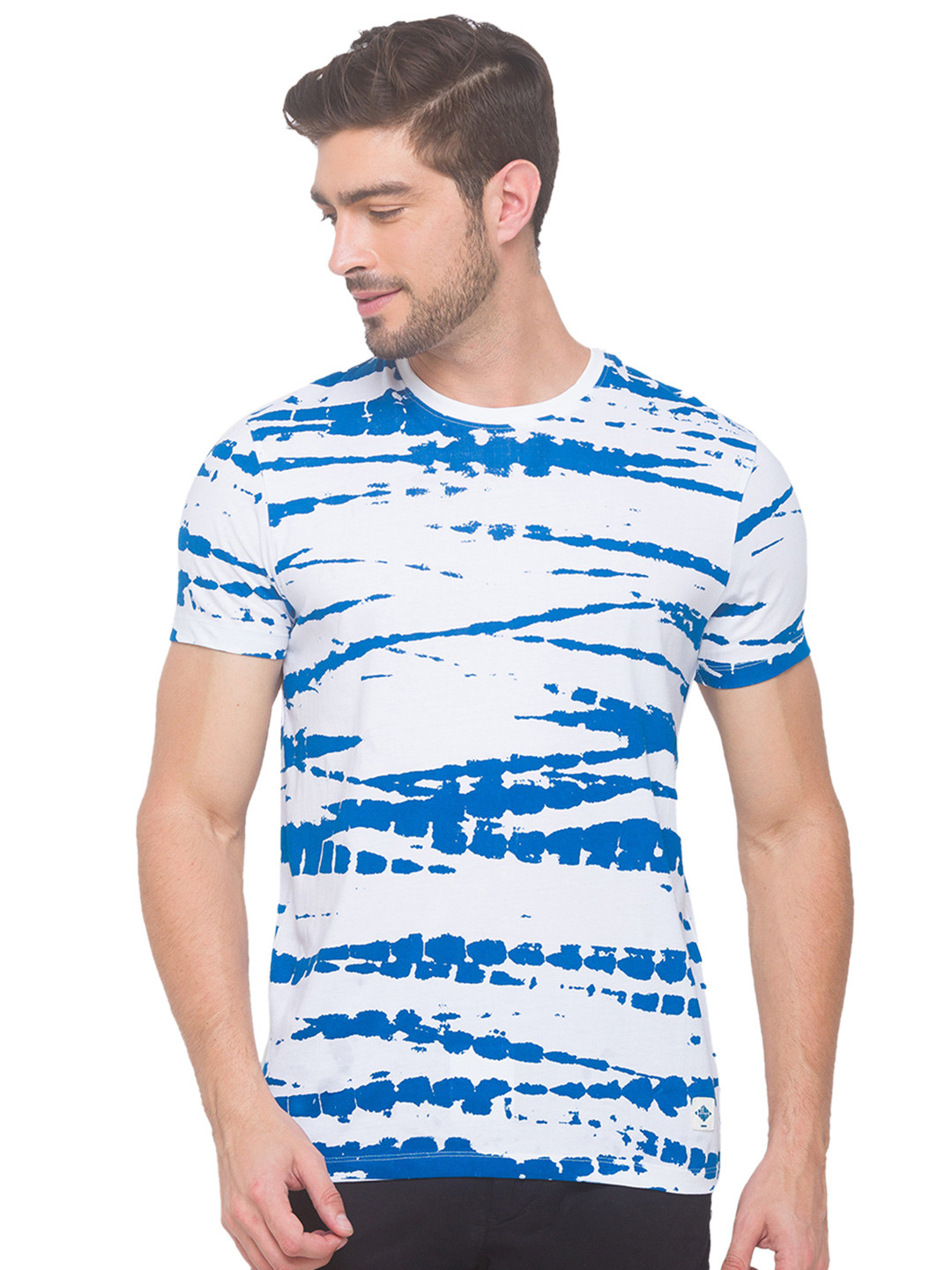 Being Human Men White & Blue Tie & Dye Printed Pure Cotton T-shirt