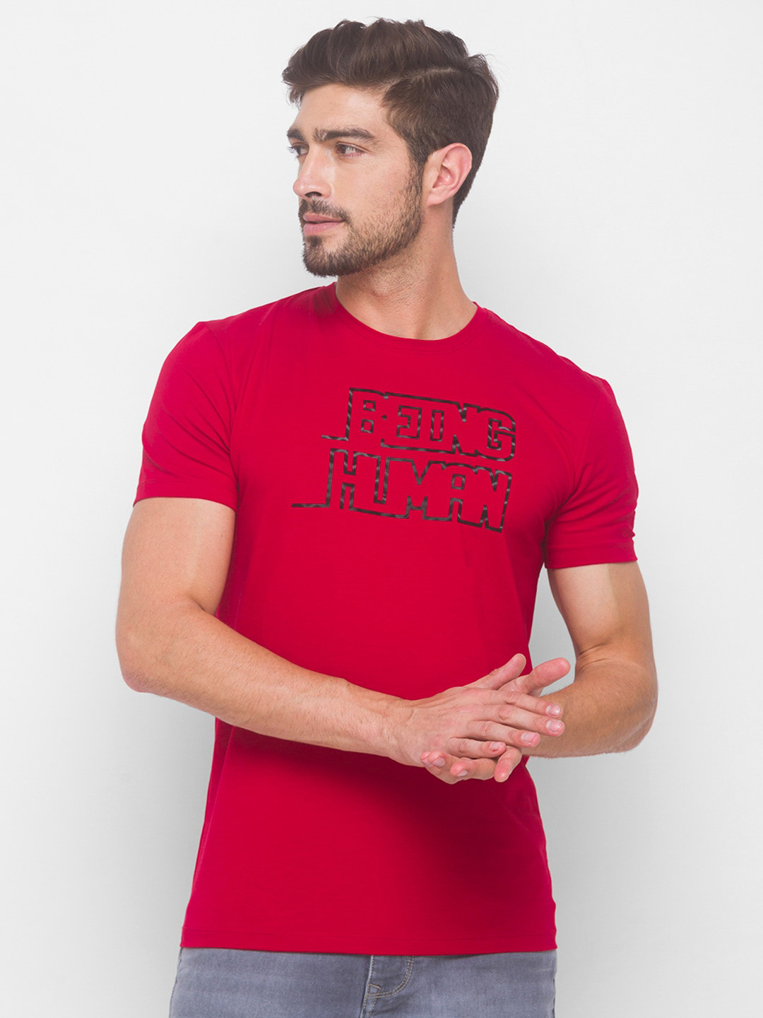 Being Human Men Red Typography Printed T-shirt