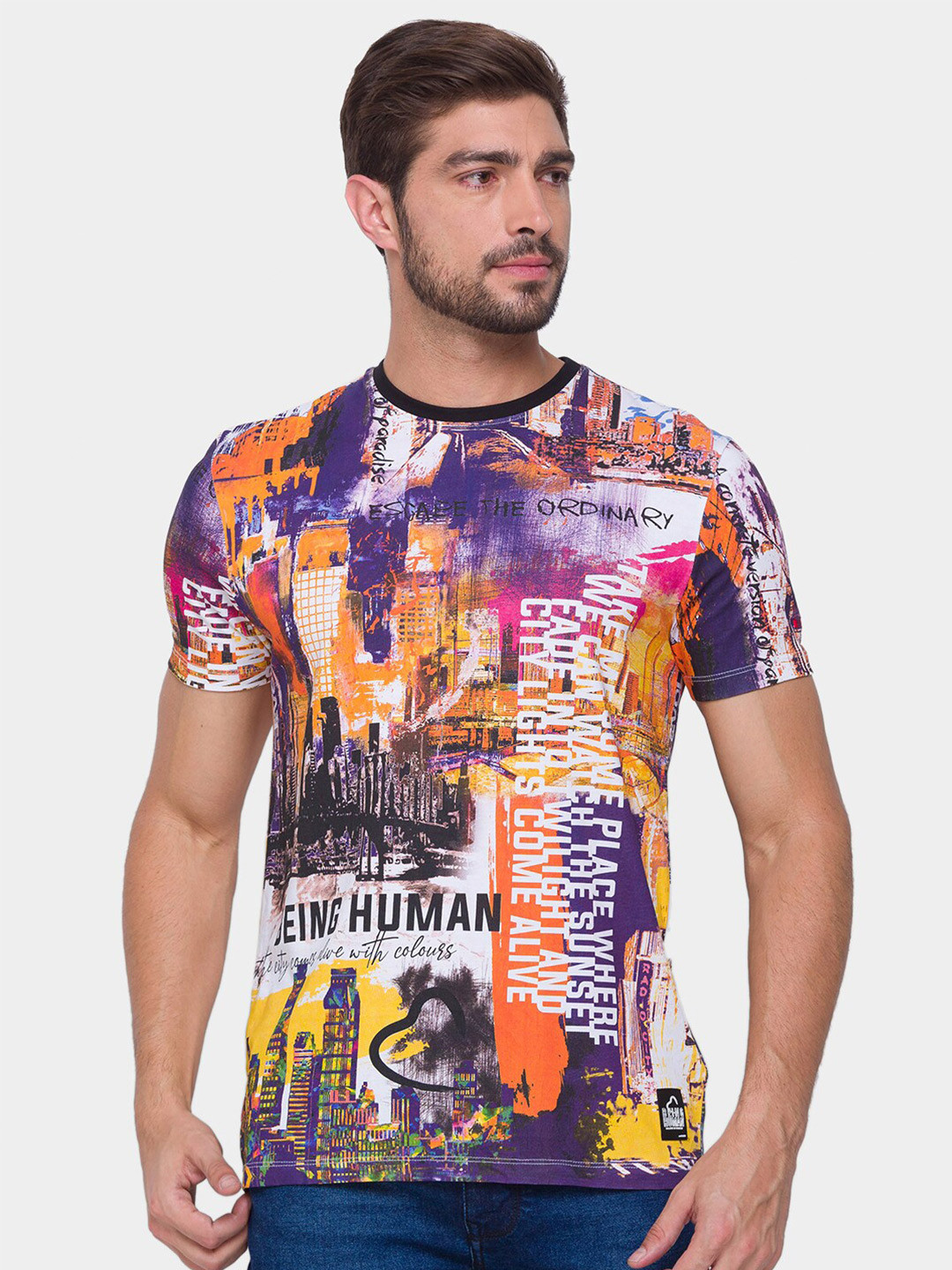 Being Human Men Multicoloured Printed Slim Fit T-shirt