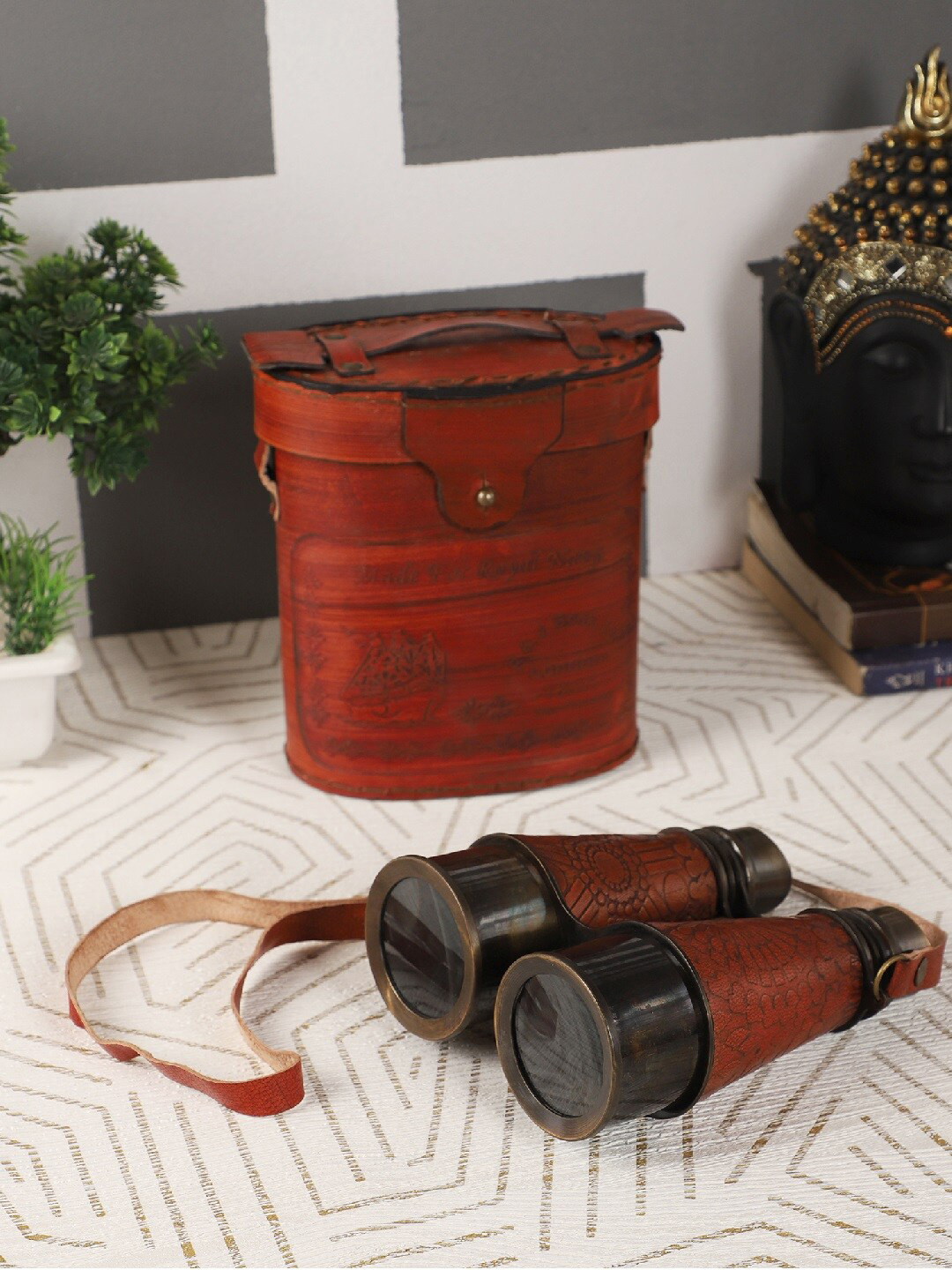 EXIM DECOR Binocular with Cover Rust Brass Metallic Living Room Medium Showpiece - 5 Inches