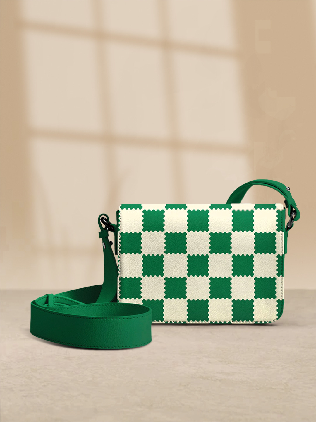 DailyObjects Green & White Geometric PU Swagger Sling Bag