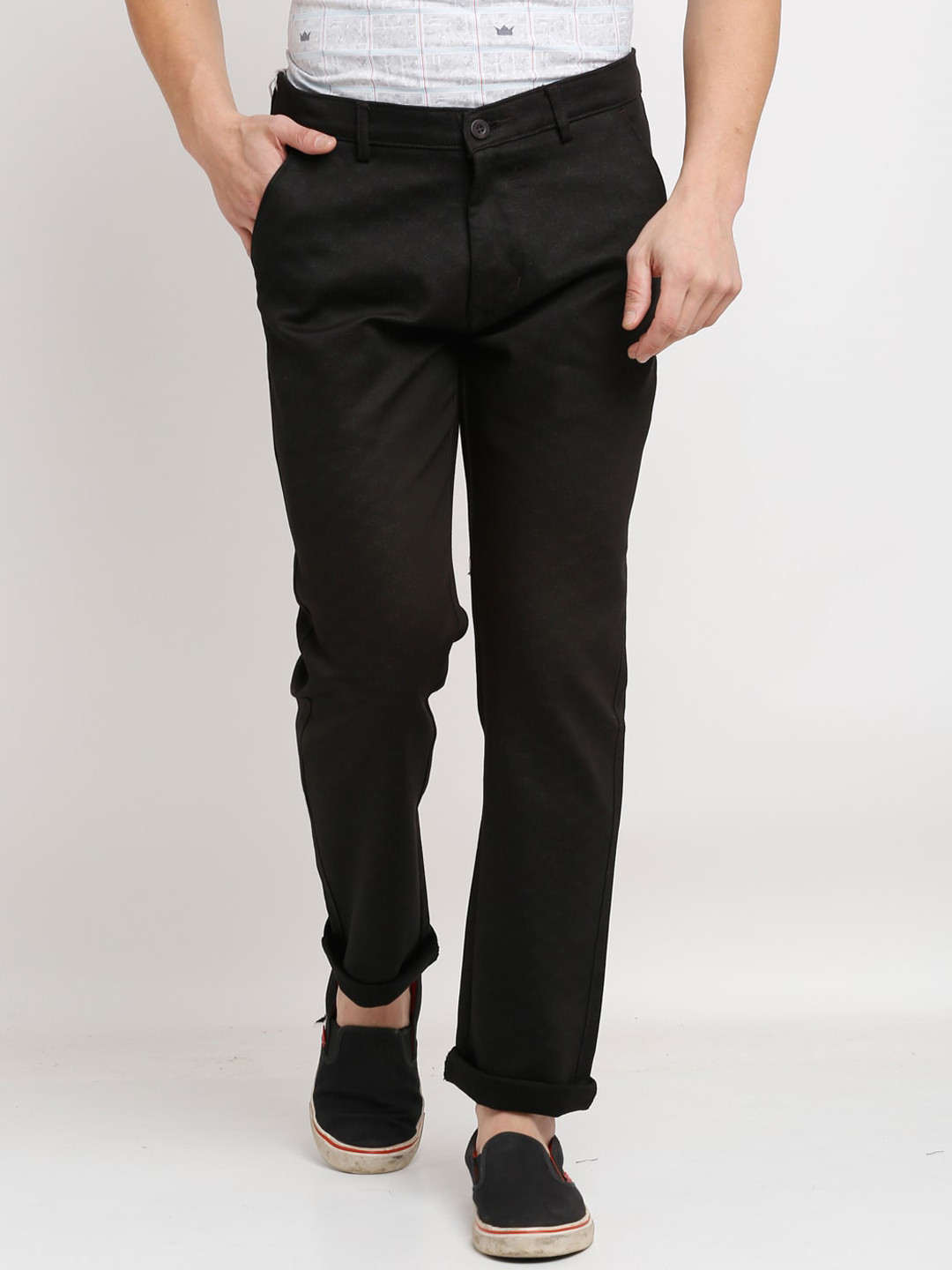 Rodamo Men Black Slim Fit Chinos Trousers