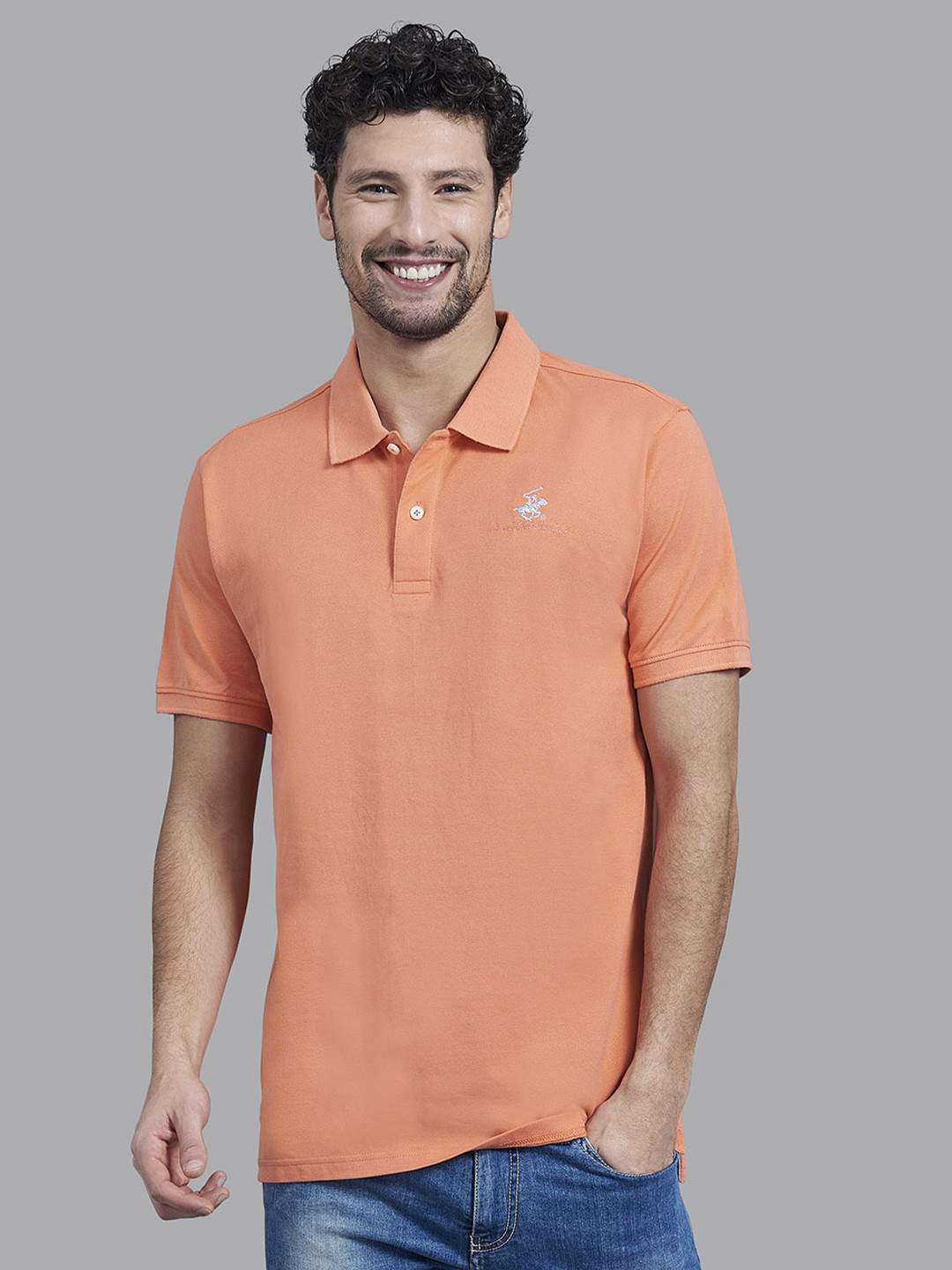 Beverly Hills Polo Club Men Coral Polo Collar T-shirt