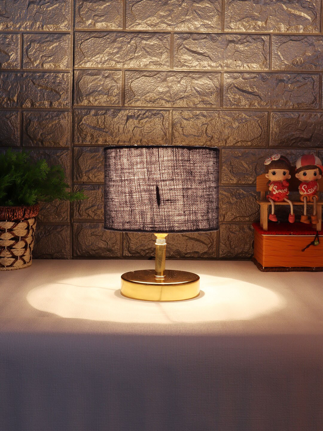 Devansh Blue & Gold Toned Metal Contemporary Table Lamp with Jute Shade