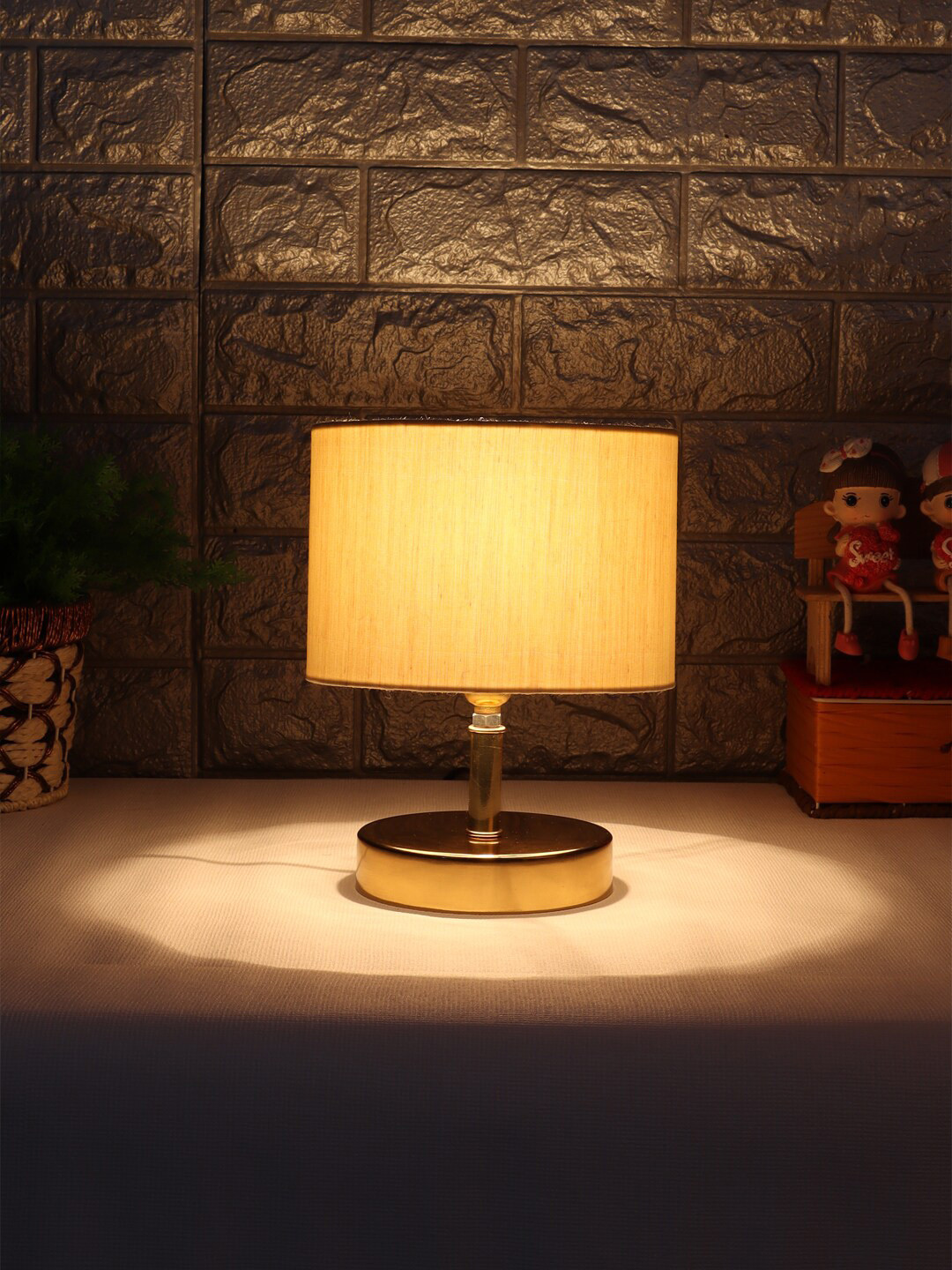 Devansh White Metal Table Lamp With Off-White Cotton Shade