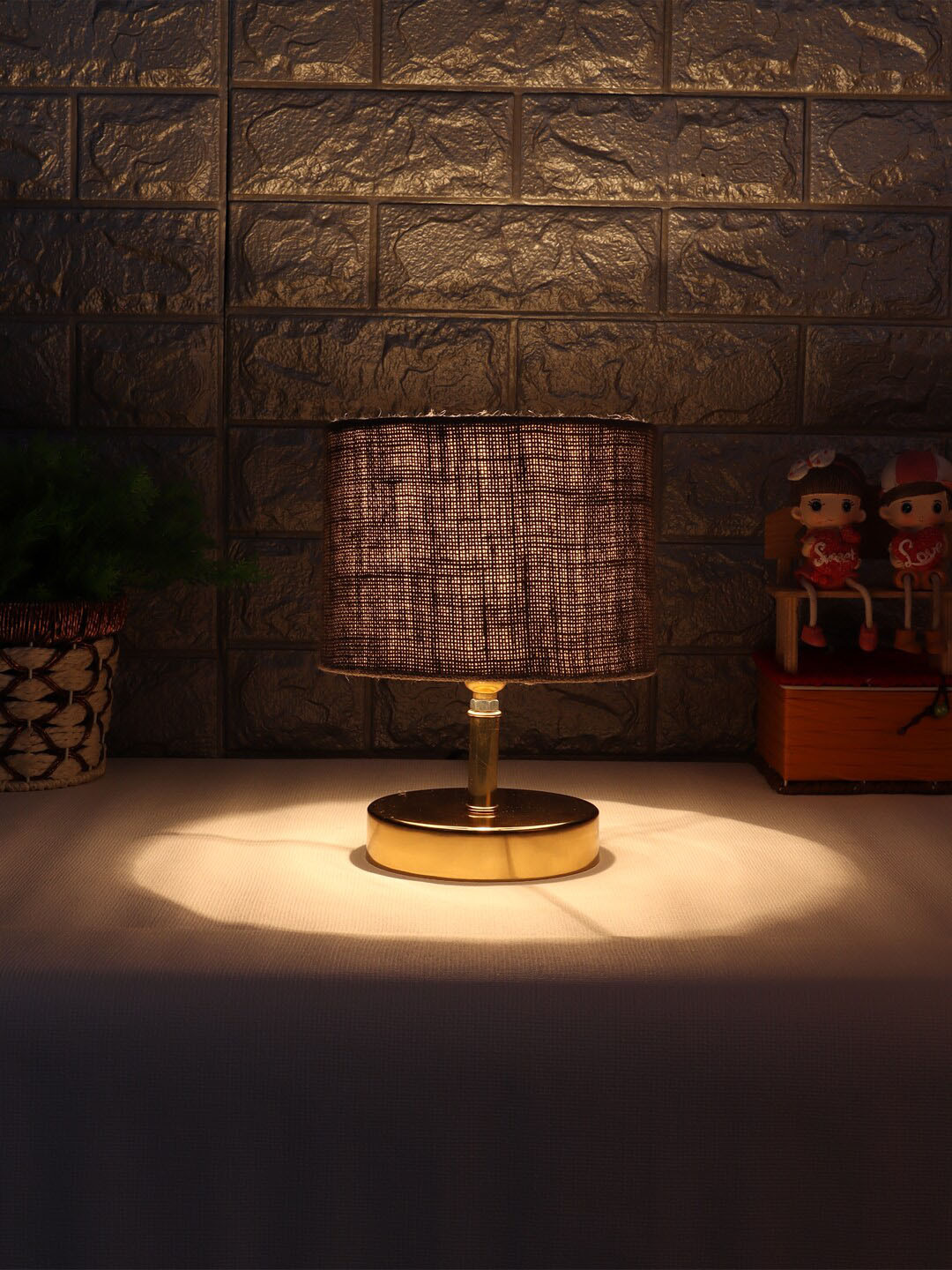 Devansh Grey & Gold-Toned Contemporary Table Lamp