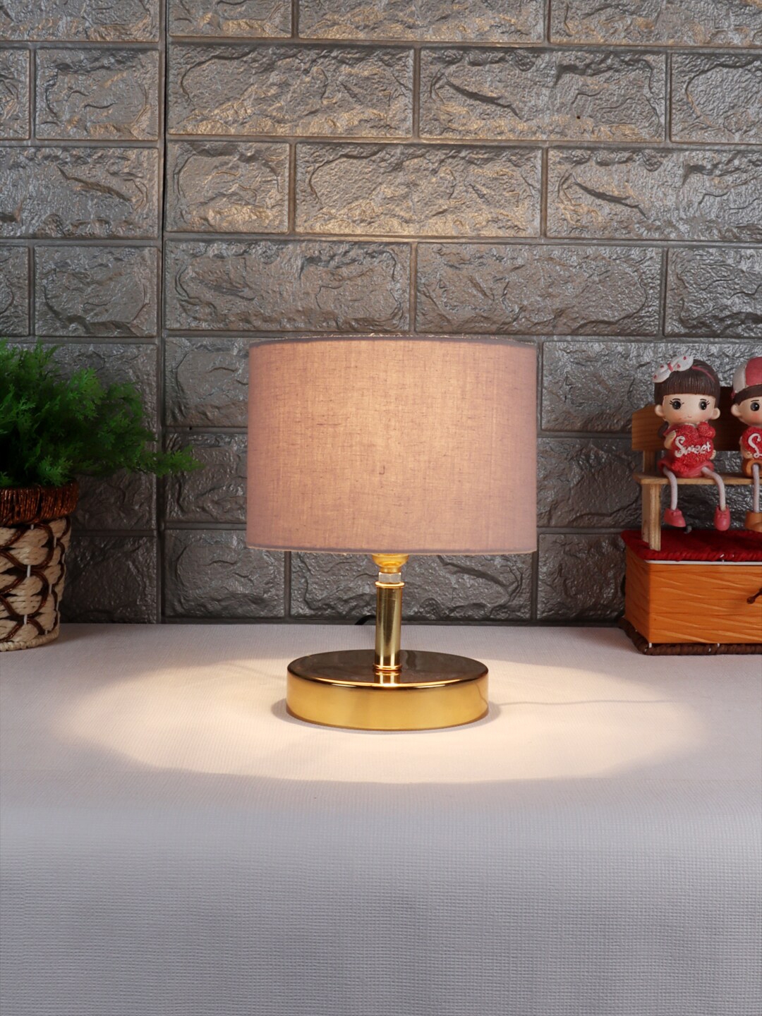 Devansh Grey Solid Cotton Shade Bedside Standard Lamp