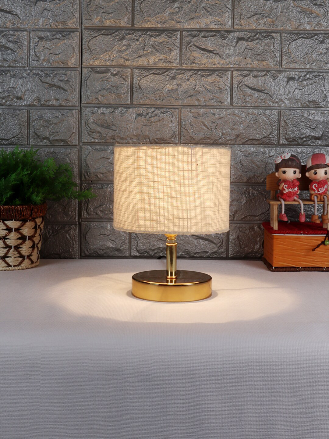 Devansh White Metal Table Lamp With  Jute Shade