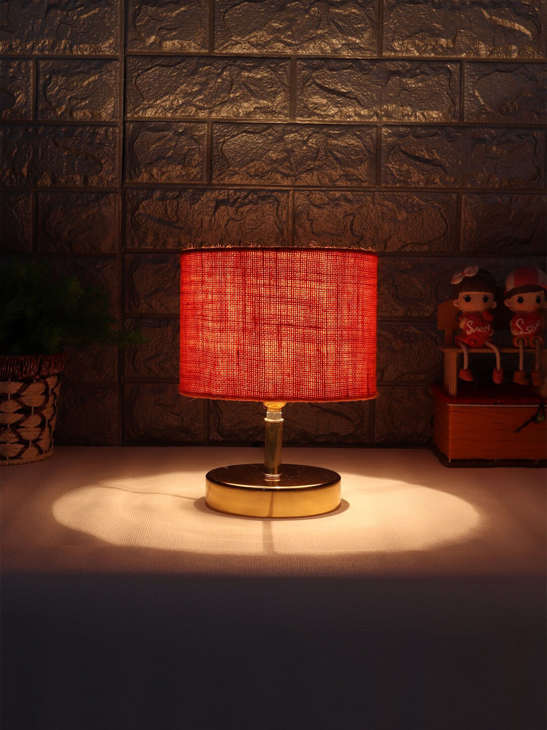 Devansh Orange & Gold Toned Metal Table Lamp with Jute Shade