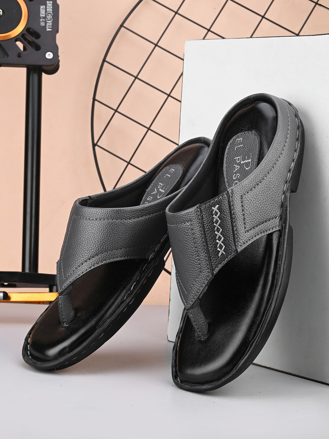 El Paso Men Grey Thong Flip-Flops