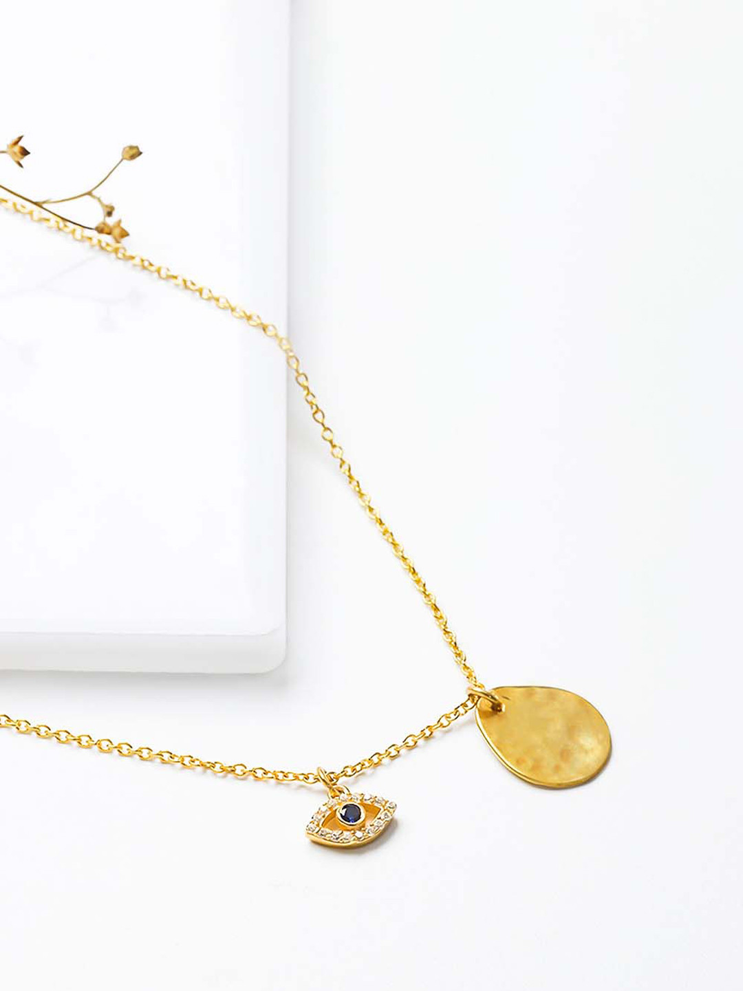 GIVA Gold 925 Sterling Silver & 18k Gold Plated CZ Studded Evil Eye Charm Necklace