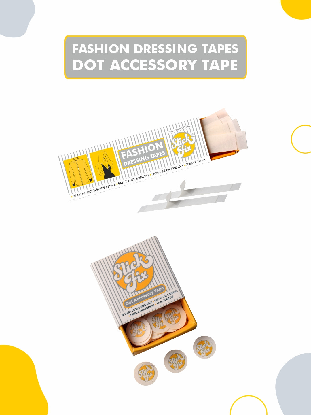 SLICKFIX Combo Pack - Fashion Dressing Tape & Dot Tape - 36 pcs Each