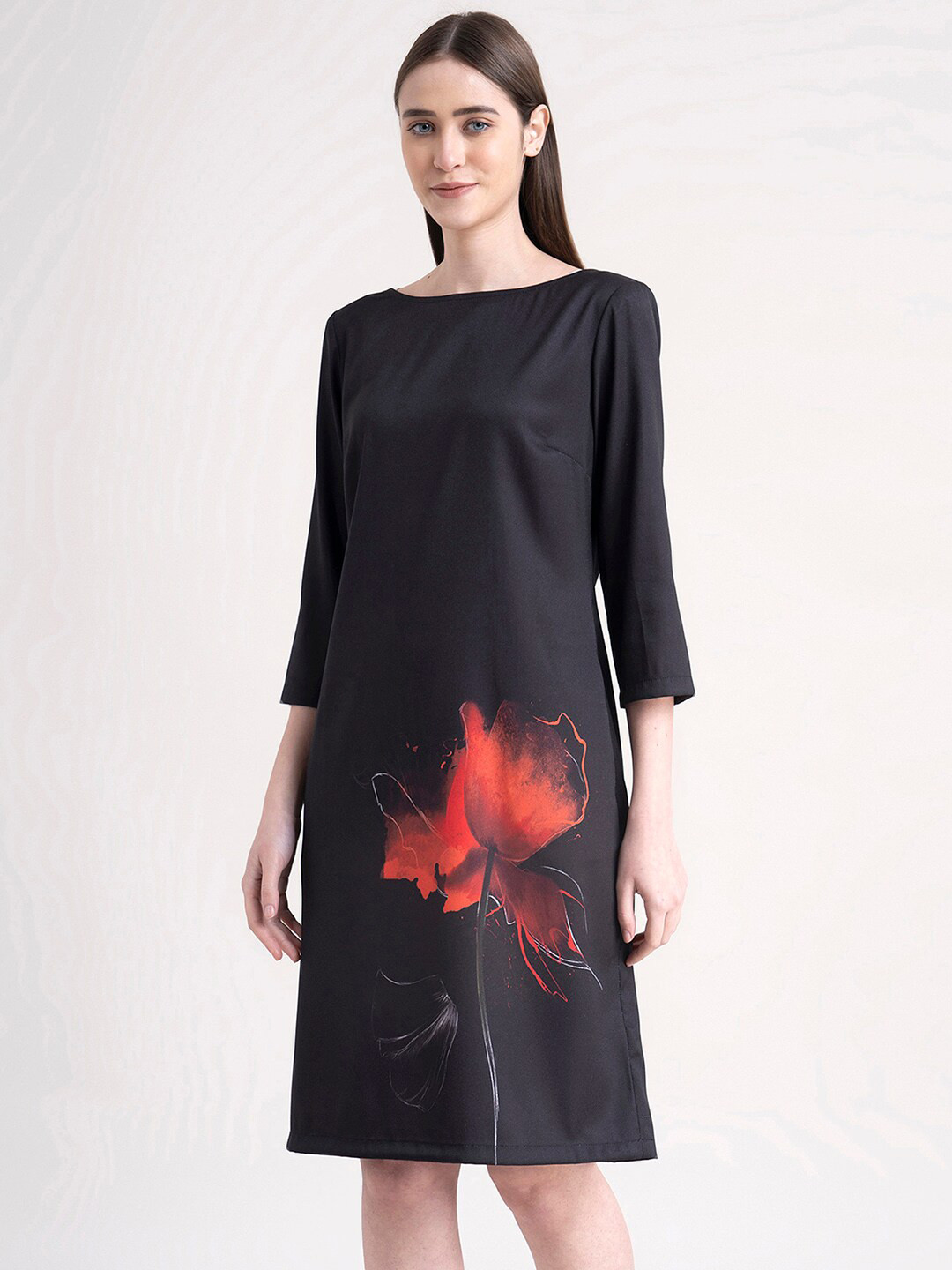 FableStreet Black Floral Shift Women Dress