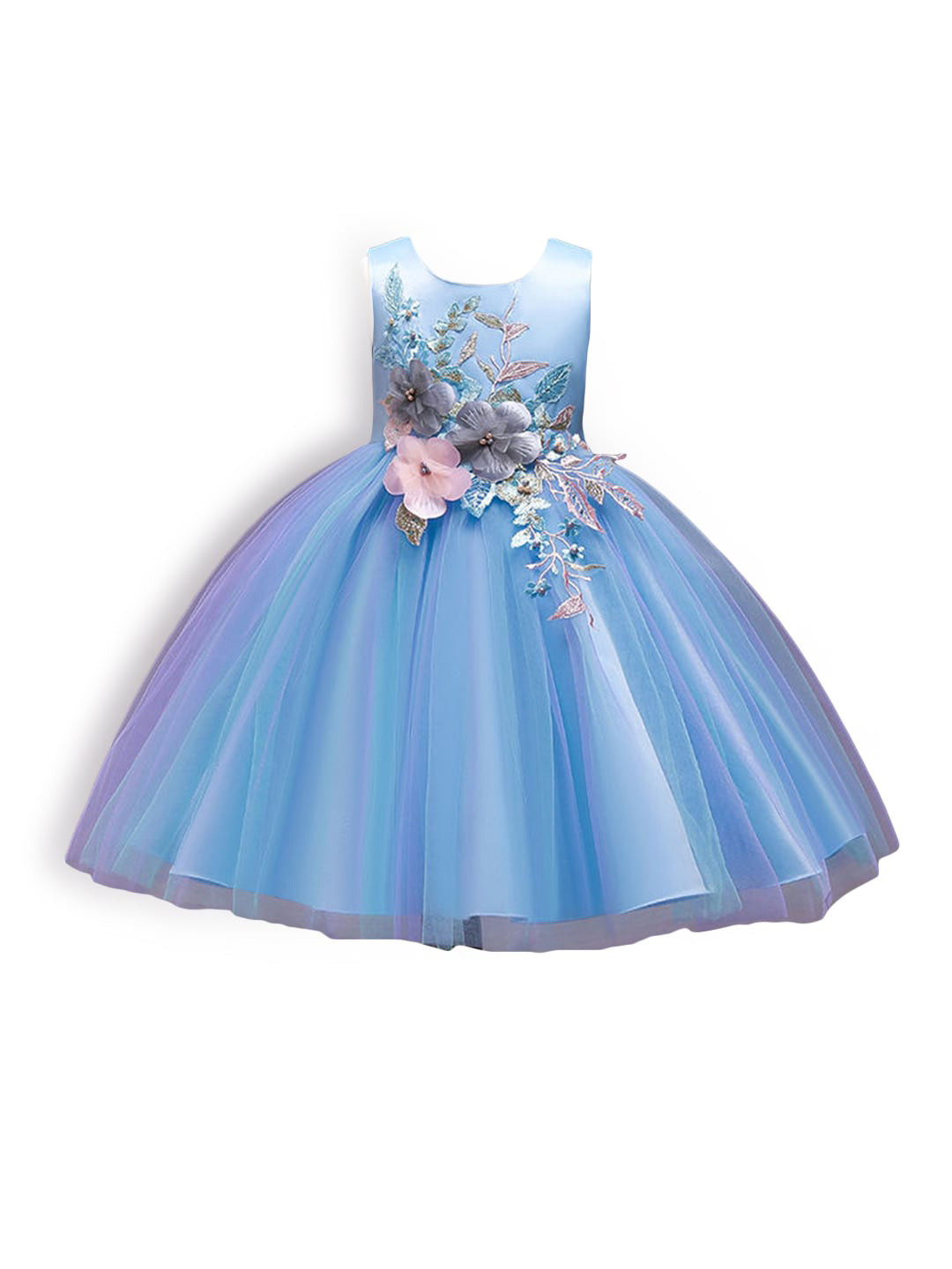 Hopscotch Girls Blue Embellished Chiffon Dress