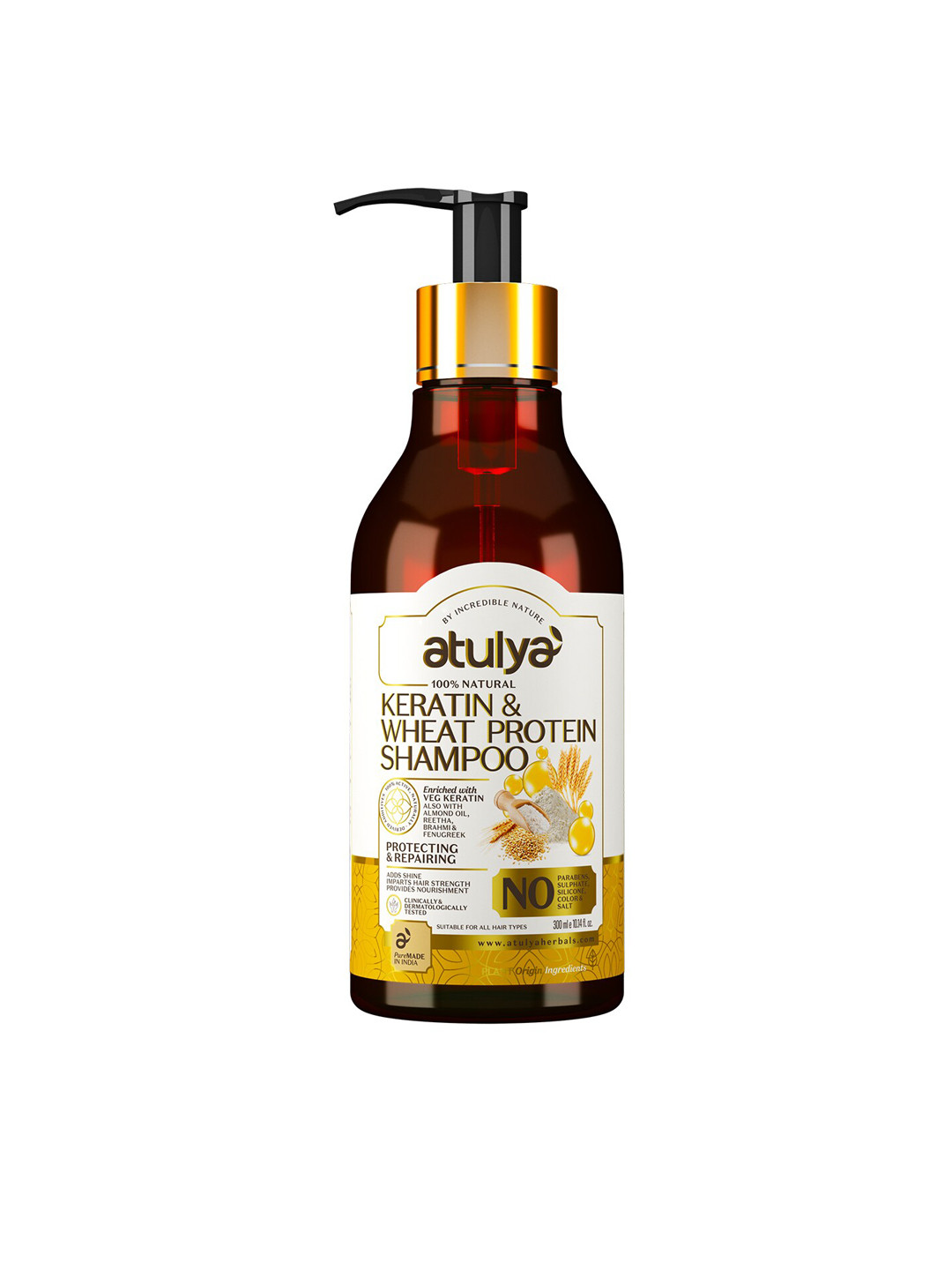 Atulya Keratin & Wheat Protein Shampoo - Imparts Hair Strength - 300 ml