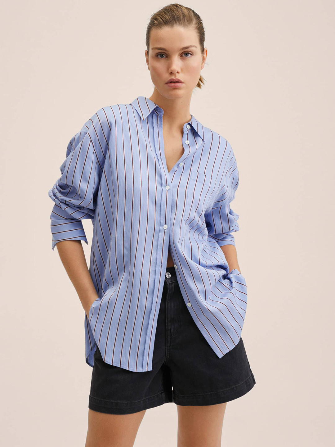 MANGO Women Black Solid Pure Cotton High-Rise Denim Shorts